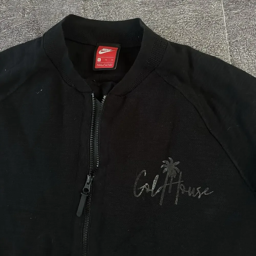 Men's Nike Tech Knit Fleece Black Full Zip Up Cotton Nylon Bomber Jacket Sz XL - Picture 3 of 4